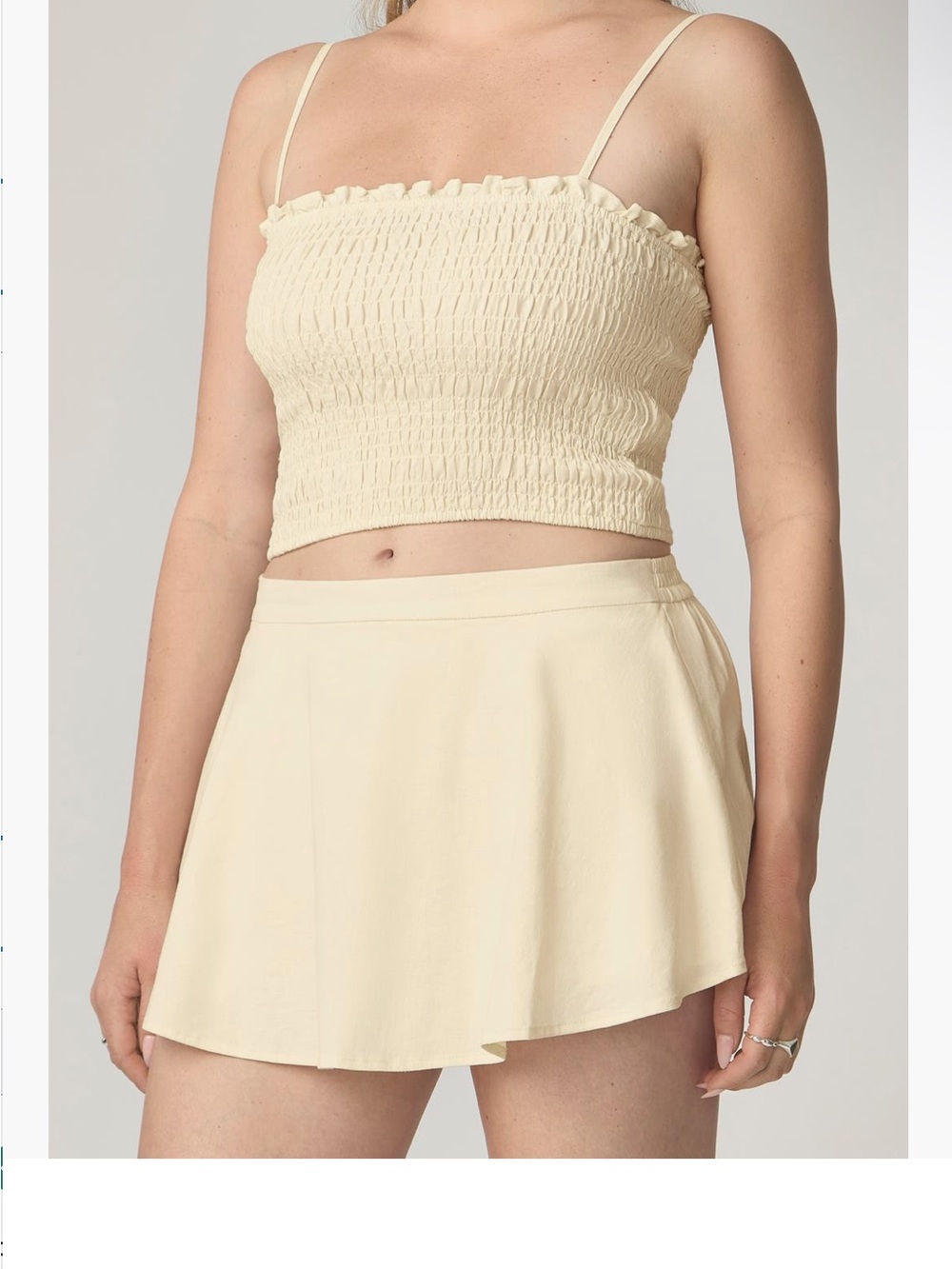 Pale Yellow Smocked Crop Tank Top
